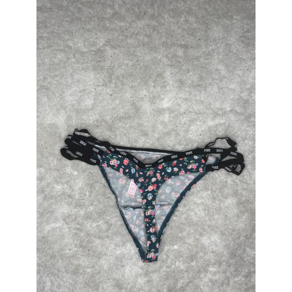 PINK Victoria’s Secret Floral Strappy Logo Waist Thong Size L - Picture 2 of 5